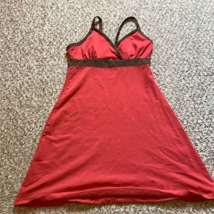 Patagonia coral dress with brown accent